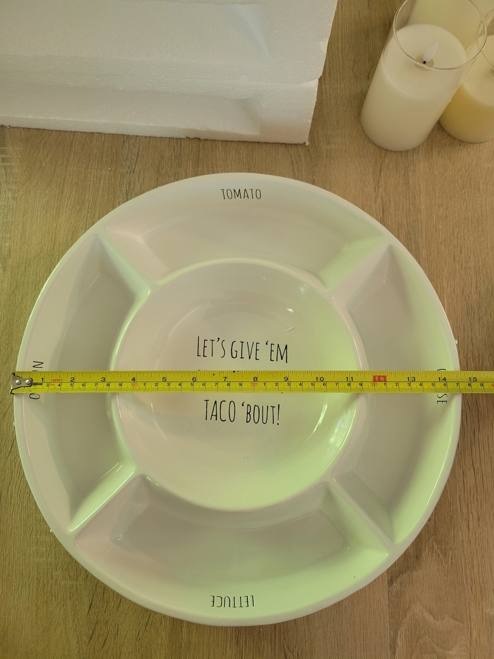 White Sectioned Taco Serving Platter - Let's Give 'Em Taco 'Bout